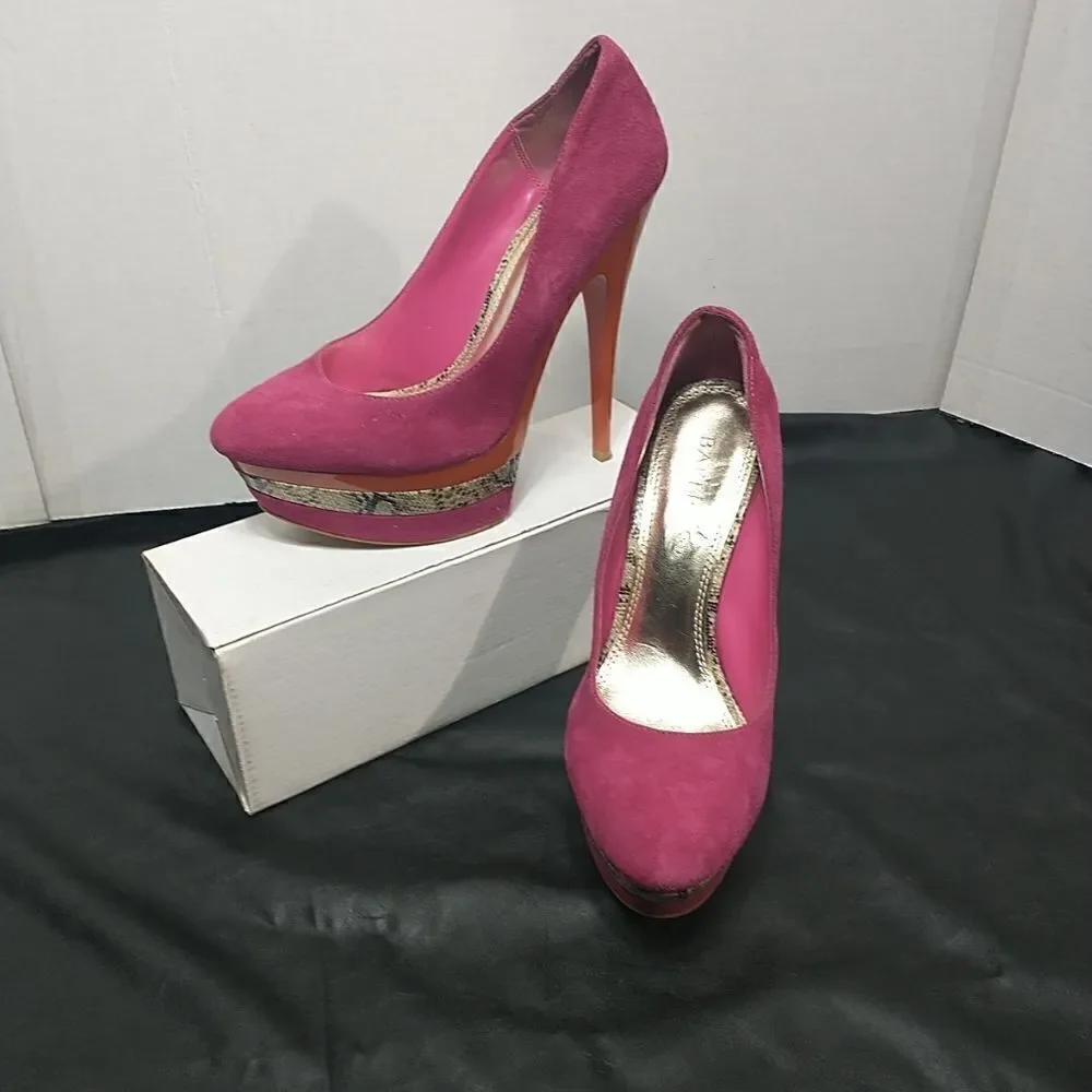 Bakers Woman's SZ 10 M Pink Orange Suede Snakeskin Pumps
